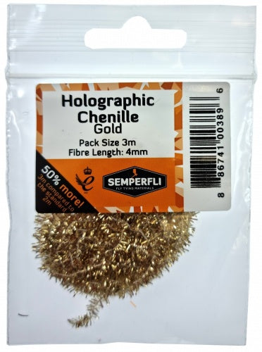 Holographic Tinsel Chenille 4mm Small Gold