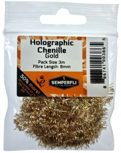 Holographic Tinsel Chenille 8mm Medium Gold