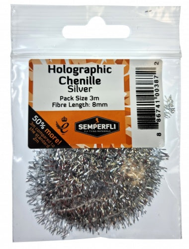 Holographic Tinsel Chenille 8mm Medium Silver