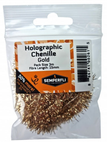 Holographic Tinsel Chenille 15mm Large Gold