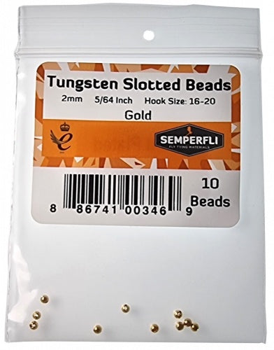 Tungsten Slotted Beads 2mm (5/64 Inch) Gold