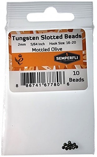 Tungsten Slotted Beads 2mm (5/64 Inch) Mottled Olive