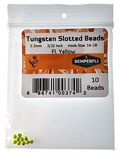 Tungsten Slotted Beads 2.3mm (3/32 Inch) Fl Yellow