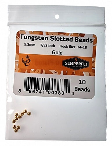 Tungsten Slotted Beads 2.3mm (3/32 Inch) Gold