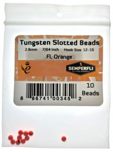 Tungsten Slotted Beads 2.8mm (7/64 Inch) Fl Orange