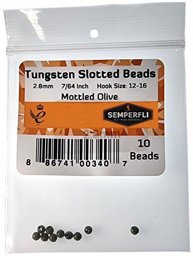 Tungsten Slotted Beads 2.8mm (7/64 Inch) Mottled Olive