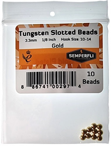 Tungsten Slotted Beads 3.3mm (1/8 Inch) Gold