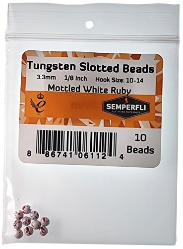 Tungsten Slotted Beads 3.3mm (1/8 Inch) Mottled White Ruby