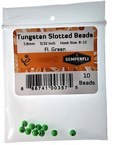 Tungsten Slotted Beads 3.8mm (5/32 Inch) Fl Green