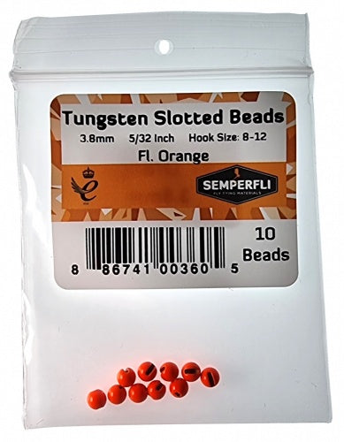 Tungsten Slotted Beads 3.8mm (5/32 Inch) Fl Orange