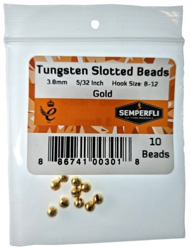 Tungsten Slotted Beads 3.8mm (5/32 Inch) Gold