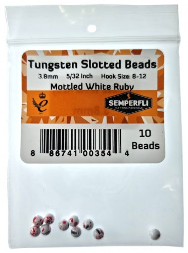 Tungsten Slotted Beads 3.8mm (5/32 Inch) Mottled White Ruby