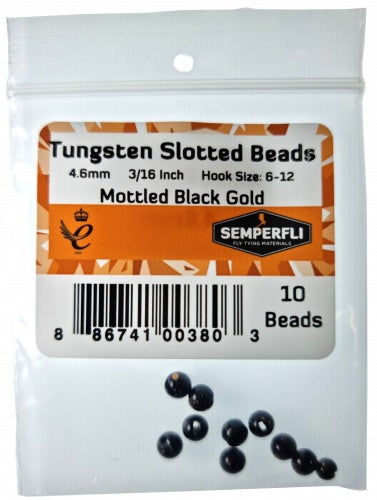 Tungsten Slotted Beads 4.6mm (3/16 Inch) Mottled Black Gold