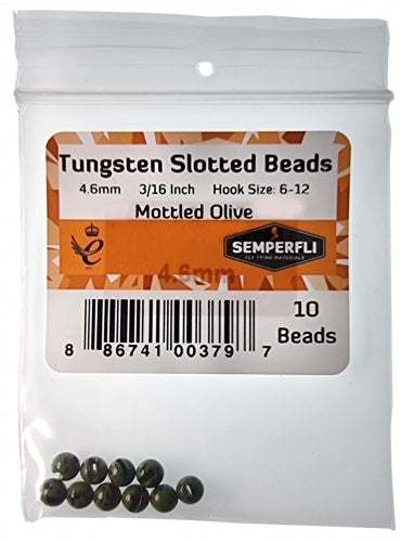 Tungsten Slotted Beads 4.6mm (3/16 Inch) Mottled Olive