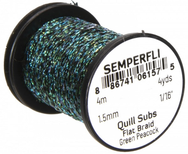 Quill Subs Flat Braid 1.5mm 1/16" Green Peacock