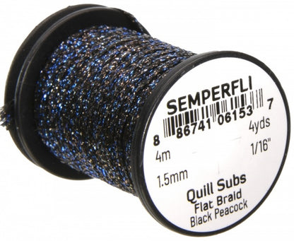 Quill Subs Flat Braid 1.5mm 1/16" Black Peacock